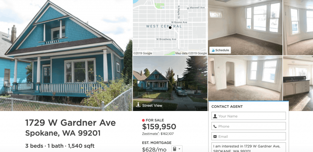 A home for sale (as of 02-2019) in West Central, Spokane, WA.