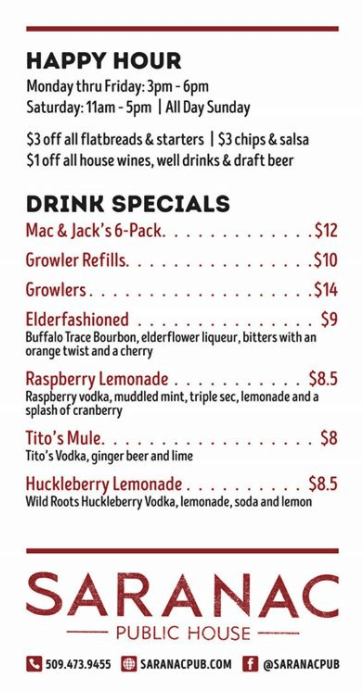Saranac Happy Hour and Pre-Made Drinks Options