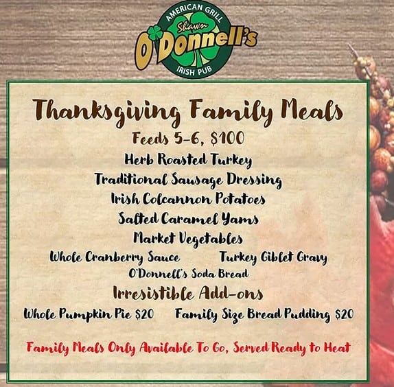 shawn o'donnells thanksgiving meals in spokane