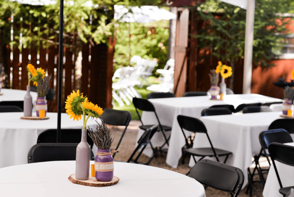 Photo courtesy of Madison Farm, showing a wedding display set up.