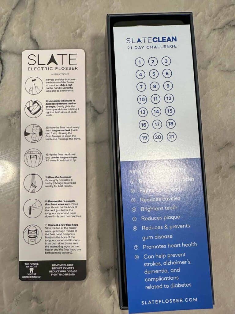 A photo of the instructions the Slate electric flosser comes with